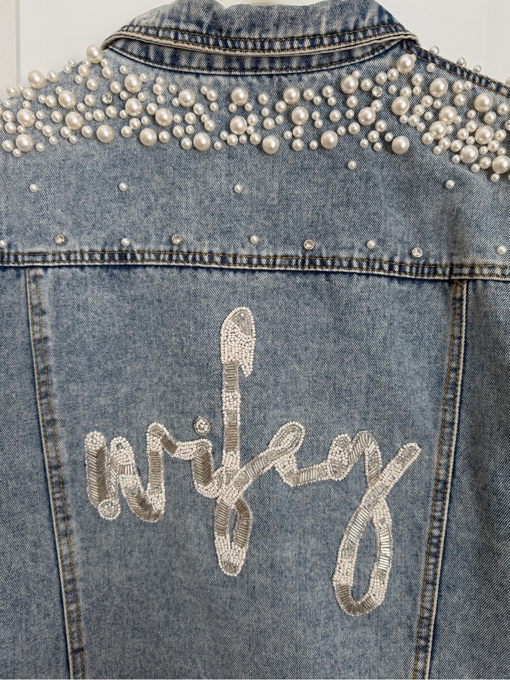 Heirloom Bridal Pearl Wifey Bride Denim Jacket